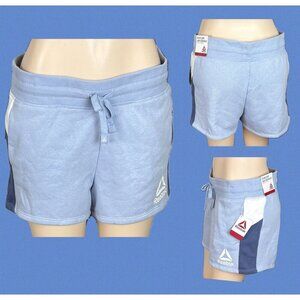 Reebok L Logo Blue Colorblock Ribbed Drawstring Waist Pockets Relaxed Shorts